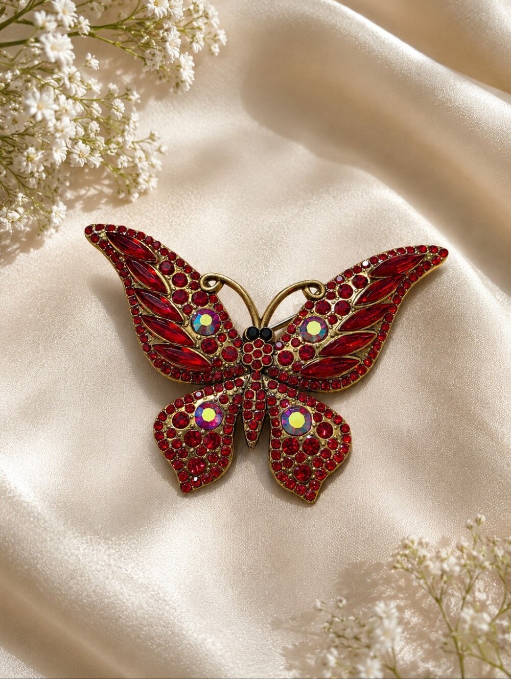 Sparkling Butterfly Brooch Pin | Blue or Red Crystal Rhinestones | Choose Color - Picture 3 of 3